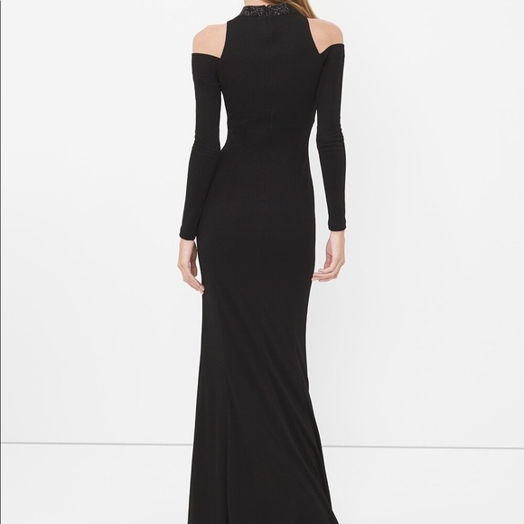 Cold Shoulder Embellished Mock Neck Black Gown - Picture 5 of 6